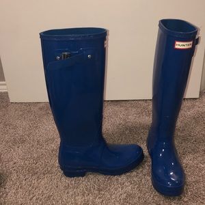 Blue tall hunter rain boots